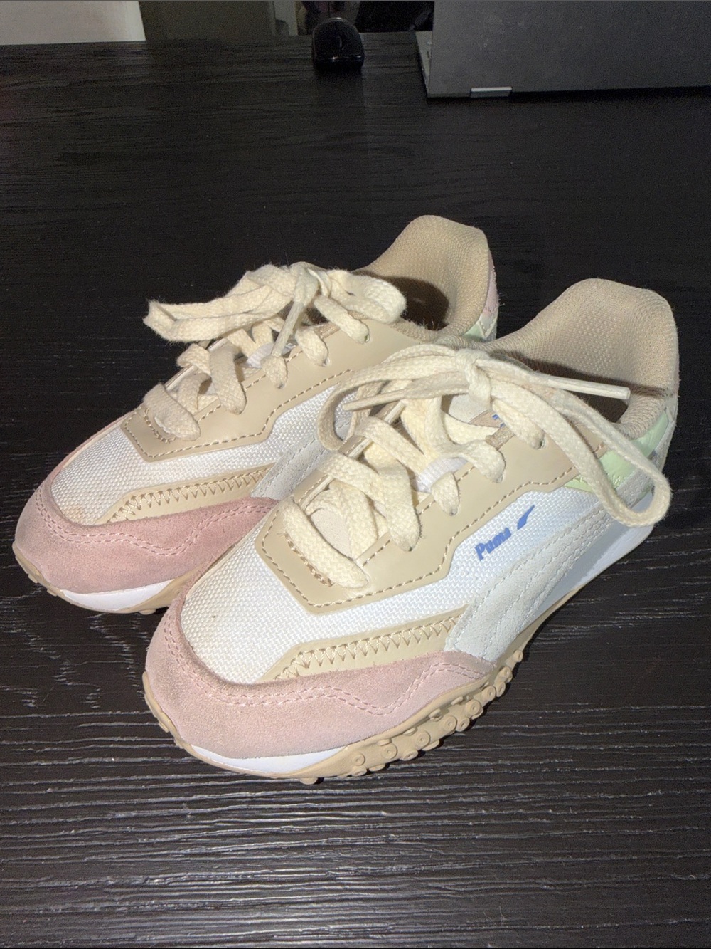 Puma Kids Cream, Pink & Light Green Retro-Style Sneakers